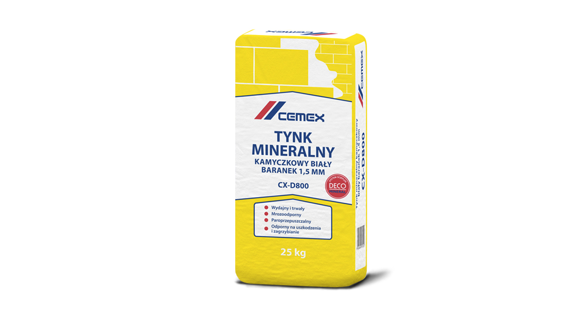 Tynk mineralny kamyczkowy biały (baranek 1,5 mm) CX-D800