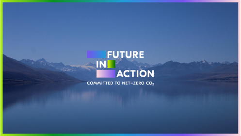 Plakat strategii "Future in action committed to net-zero co2"